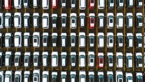 aerial view of a symmetrical car parking lot